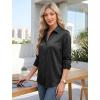 image:imageHOTOUCH Button Down Shirts for Women Satin Silk Collared Dressy Casual Blouses Loose Long Sleeve Office Work TopsBlack