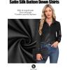 image:imageHOTOUCH Button Down Shirts for Women Satin Silk Collared Dressy Casual Blouses Loose Long Sleeve Office Work TopsBlack