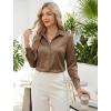 image:imageHOTOUCH Button Down Shirts for Women Satin Silk Collared Dressy Casual Blouses Loose Long Sleeve Office Work TopsBrown