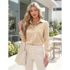 image:imageHOTOUCH Button Down Shirts for Women Satin Silk Collared Dressy Casual Blouses Loose Long Sleeve Office Work TopsKhaki