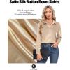 image:imageHOTOUCH Button Down Shirts for Women Satin Silk Collared Dressy Casual Blouses Loose Long Sleeve Office Work TopsKhaki