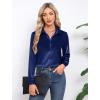image:imageHOTOUCH Button Down Shirts for Women Satin Silk Collared Dressy Casual Blouses Loose Long Sleeve Office Work TopsNavy Blue