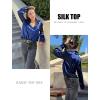 image:imageHOTOUCH Button Down Shirts for Women Satin Silk Collared Dressy Casual Blouses Loose Long Sleeve Office Work TopsNavy Blue