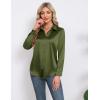 image:imageHOTOUCH Button Down Shirts for Women Satin Silk Collared Dressy Casual Blouses Loose Long Sleeve Office Work TopsOlive Green