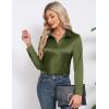 image:imageHOTOUCH Button Down Shirts for Women Satin Silk Collared Dressy Casual Blouses Loose Long Sleeve Office Work TopsOlive Green
