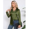 image:imageHOTOUCH Button Down Shirts for Women Satin Silk Collared Dressy Casual Blouses Loose Long Sleeve Office Work TopsOlive Green