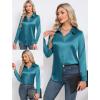 image:imageHOTOUCH Button Down Shirts for Women Satin Silk Collared Dressy Casual Blouses Loose Long Sleeve Office Work TopsPeacock Blue