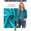 image:imageHOTOUCH Button Down Shirts for Women Satin Silk Collared Dressy Casual Blouses Loose Long Sleeve Office Work TopsPeacock Blue