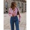 image:imageHOTOUCH Button Down Shirts for Women Satin Silk Collared Dressy Casual Blouses Loose Long Sleeve Office Work TopsPink