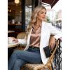 image:imageHOTOUCH Button Down Shirts for Women Satin Silk Collared Dressy Casual Blouses Loose Long Sleeve Office Work TopsToffee