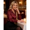 image:imageHOTOUCH Button Down Shirts for Women Satin Silk Collared Dressy Casual Blouses Loose Long Sleeve Office Work TopsWine Red