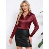 image:imageHOTOUCH Button Down Shirts for Women Satin Silk Collared Dressy Casual Blouses Loose Long Sleeve Office Work TopsWine Red