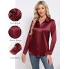 image:imageHOTOUCH Button Down Shirts for Women Satin Silk Collared Dressy Casual Blouses Loose Long Sleeve Office Work TopsWine Red