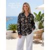 image:imageHOTOUCH Womens Linen Button Down Shirt Casual Long Sleeve Cotton Blouse Loose Fit Collared Work Gauze Tops with PocketBlack Hawaiian