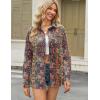 image:imageHOTOUCH Womens Linen Button Down Shirt Casual Long Sleeve Cotton Blouse Loose Fit Collared Work Gauze Tops with PocketEthnic Printed