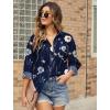 image:imageHOTOUCH Womens Linen Button Down Shirt Casual Long Sleeve Cotton Blouse Loose Fit Collared Work Gauze Tops with PocketFloral Navy Blue