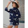 image:imageHOTOUCH Womens Linen Button Down Shirt Casual Long Sleeve Cotton Blouse Loose Fit Collared Work Gauze Tops with PocketFloral Navy Blue