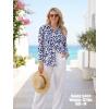 image:imageHOTOUCH Womens Linen Button Down Shirt Casual Long Sleeve Cotton Blouse Loose Fit Collared Work Gauze Tops with PocketLeaves Navy Blue