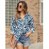 image:imageHOTOUCH Womens Linen Button Down Shirt Casual Long Sleeve Cotton Blouse Loose Fit Collared Work Gauze Tops with PocketLeaves Navy Blue