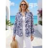 image:imageHOTOUCH Womens Linen Button Down Shirt Casual Long Sleeve Cotton Blouse Loose Fit Collared Work Gauze Tops with PocketLeaves Navy Blue
