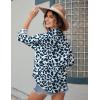 image:imageHOTOUCH Womens Linen Button Down Shirt Casual Long Sleeve Cotton Blouse Loose Fit Collared Work Gauze Tops with PocketLeaves Navy Blue