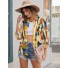 image:imageHOTOUCH Womens Linen Button Down Shirt Casual Long Sleeve Cotton Blouse Loose Fit Collared Work Gauze Tops with PocketYellow Printed
