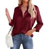 image:imageHOTOUCH Button Down Shirts for Women Satin Silk Collared Dressy Casual Blouses Loose Long Sleeve Office Work TopsWine Red
