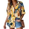 image:imageHOTOUCH Womens Linen Button Down Shirt Casual Long Sleeve Cotton Blouse Loose Fit Collared Work Gauze Tops with PocketYellow Printed