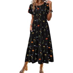 image:imageHOTOUCH Summer Dresses for Women 2026 Casual Midi Boho T Shirt Dress Ladies Sundress Aline Long Beach Vacation ClothesWf100