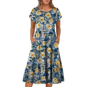 image:imageHOTOUCH Summer Dresses for Women 2026 Casual Midi Boho T Shirt Dress Ladies Sundress Aline Long Beach Vacation ClothesWf139