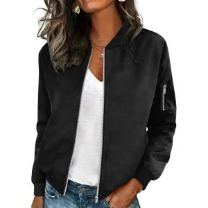 image:imageHOTOUCH Women Casual Jacket Lightweight Long Sleeve Zip Up Coat Trendy Work Clothes With PocketsBlack