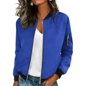image:imageHOTOUCH Women Casual Jacket Lightweight Long Sleeve Zip Up Coat Trendy Work Clothes With PocketsBlue