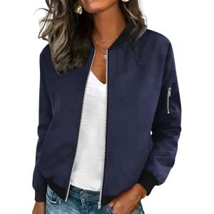 image:imageHOTOUCH Women Casual Jacket Lightweight Long Sleeve Zip Up Coat Trendy Work Clothes With PocketsNavy Blue