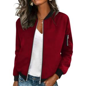 image:imageHOTOUCH Women Casual Jacket Lightweight Long Sleeve Zip Up Coat Trendy Work Clothes With PocketsRed