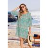 image:imageHOTOUCH Boho Dresses for Women Casual Beach Summer Dress V Neck 34 Long Sleeve Short Floral Print Swimsuit Cover Up Sundress02 Green