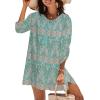 image:imageHOTOUCH Boho Dresses for Women Casual Beach Summer Dress V Neck 34 Long Sleeve Short Floral Print Swimsuit Cover Up Sundress02 Green