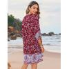 image:imageHOTOUCH Boho Dresses for Women Casual Beach Summer Dress V Neck 34 Long Sleeve Short Floral Print Swimsuit Cover Up Sundress02 Red