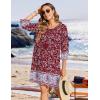 image:imageHOTOUCH Boho Dresses for Women Casual Beach Summer Dress V Neck 34 Long Sleeve Short Floral Print Swimsuit Cover Up Sundress02 Red