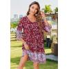 image:imageHOTOUCH Boho Dresses for Women Casual Beach Summer Dress V Neck 34 Long Sleeve Short Floral Print Swimsuit Cover Up Sundress02 Red