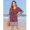 image:imageHOTOUCH Boho Dresses for Women Casual Beach Summer Dress V Neck 34 Long Sleeve Short Floral Print Swimsuit Cover Up Sundress02 Red