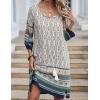 image:imageHOTOUCH Boho Dresses for Women Casual Beach Summer Dress V Neck 34 Long Sleeve Short Floral Print Swimsuit Cover Up Sundress02 White