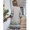 image:imageHOTOUCH Boho Dresses for Women Casual Beach Summer Dress V Neck 34 Long Sleeve Short Floral Print Swimsuit Cover Up Sundress02 White