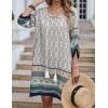 image:imageHOTOUCH Boho Dresses for Women Casual Beach Summer Dress V Neck 34 Long Sleeve Short Floral Print Swimsuit Cover Up Sundress02 White