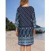 image:imageHOTOUCH Boho Dresses for Women Casual Beach Summer Dress V Neck 34 Long Sleeve Short Floral Print Swimsuit Cover Up Sundress03 Blue