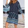 image:imageHOTOUCH Boho Dresses for Women Casual Beach Summer Dress V Neck 34 Long Sleeve Short Floral Print Swimsuit Cover Up Sundress03 Blue