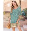 image:imageHOTOUCH Boho Dresses for Women Casual Beach Summer Dress V Neck 34 Long Sleeve Short Floral Print Swimsuit Cover Up Sundress03 Green