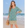 image:imageHOTOUCH Boho Dresses for Women Casual Beach Summer Dress V Neck 34 Long Sleeve Short Floral Print Swimsuit Cover Up Sundress03 Green