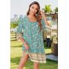 image:imageHOTOUCH Boho Dresses for Women Casual Beach Summer Dress V Neck 34 Long Sleeve Short Floral Print Swimsuit Cover Up Sundress03 Green