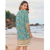 image:imageHOTOUCH Boho Dresses for Women Casual Beach Summer Dress V Neck 34 Long Sleeve Short Floral Print Swimsuit Cover Up Sundress03 Green