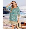 image:imageHOTOUCH Boho Dresses for Women Casual Beach Summer Dress V Neck 34 Long Sleeve Short Floral Print Swimsuit Cover Up Sundress03 Green